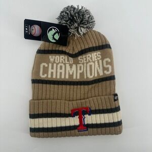 47 Brand Texas Rangers World Series 2023 Champions Knit Beanie‎ Tan Pom MLB NEW